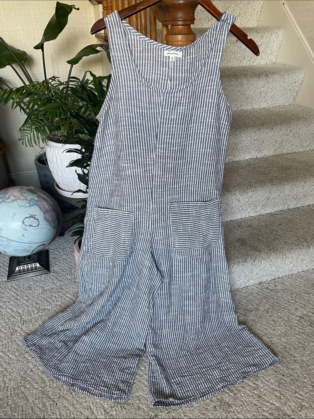 Max Studio Navy and White Coastal Striped Sleeveless Romper